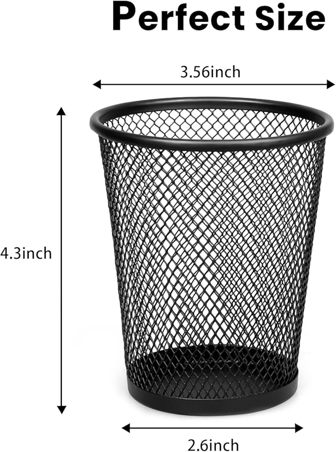 QYH Mesh Pencil Holder Metal Pen Cup Black for Desk, 6 Pack Office Desk Organizer for Business, School & Home