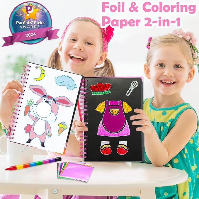 FUNNYB&G Mess-Free Foil Art Craft for Girls Ages 4-10, Kids Birthday Gift