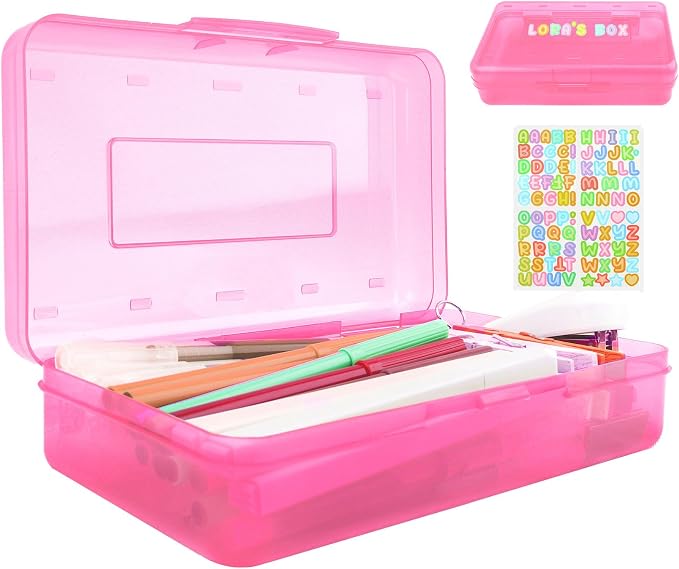 Pink Pencil Case Plastic Clear Hard Pencil Box Crayon Box Organizer 1 Pack Office Supplies Storage Container Organizer Boxes for Girls for Pens Crayon School Stylish Art Office Supplies Storage Medium