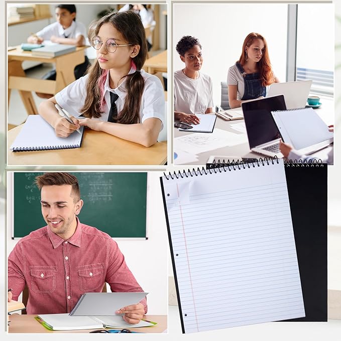 MotiMind 10 Pack 8.5" x 11" Top Spiral Notebook with 3 Hole Punched Legal Pads College Ruled Notepad 50 Sheets Hard Cardboard Paper Wirebound Notepad for Office School Business (White)