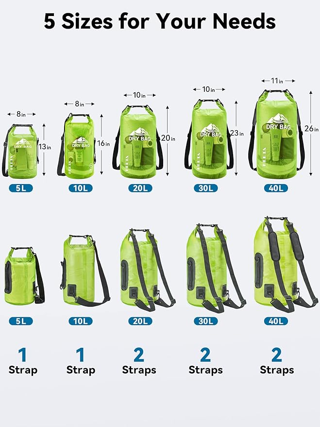 HEETA Dry Bag Waterproof Backpack with Phone Case 5L/10L/20L/30L/40L | Roll Top Lightweight Dry Storage Bag for Women Men, Travel Boating Kayaking Paddle Board Camping Beach Essentials Accessories