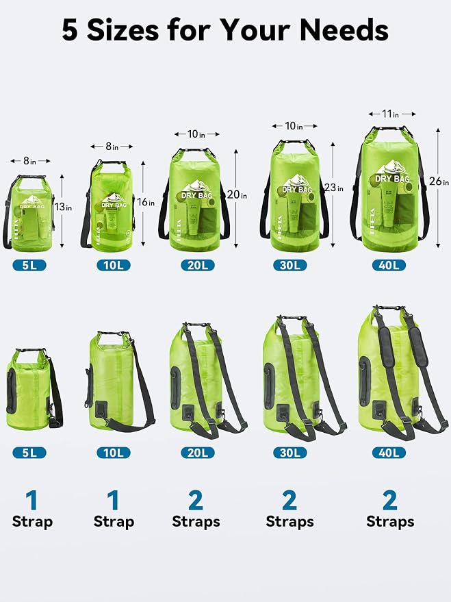 HEETA Dry Bag Waterproof Backpack with Phone Case 5L/10L/20L/30L/40L | Roll Top Lightweight Dry Storage Bag for Women Men, Travel Boating Kayaking Paddle Board Camping Beach Essentials Accessories