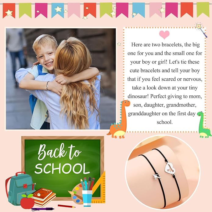 UNGENT THEM Back to School Bracelet Mother Son Dinosaur First Day of School Gifts for Boys Girls