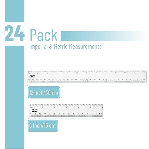 Mr. Pen- Plastic Rulers, 24 Pcs, 6 Inch & 12 Inch, Easy-to-Read Markings, Scratch-Resistant Design with Inches and Centimeters, Durable Transplant Rulers for Crafting Office & School, School Supplies
