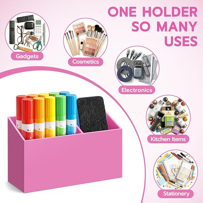 MR.MATE Magnetic Pen Holder, Magnetic Dry Erase Marker Holder for Whiteboard, Non-Slip Pencil Cup Holders for Fridge, Magnet Locker Organizer for Office Classroom Desk Accessories (Pink)