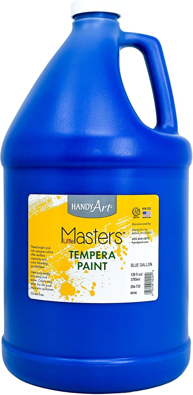 Handy Art Little Masters Tempera Paint, Blue, Gallon 128 oz Bottle, Bright & Mixable, High Opacity, Washable Colors for Classroom, Students, Kids, Young Artists, Safe & Non-Toxic, Made in USA
