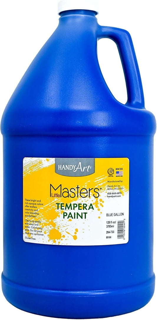 Handy Art Little Masters Tempera Paint, Blue, Gallon 128 oz Bottle, Bright & Mixable, High Opacity, Washable Colors for Classroom, Students, Kids, Young Artists, Safe & Non-Toxic, Made in USA