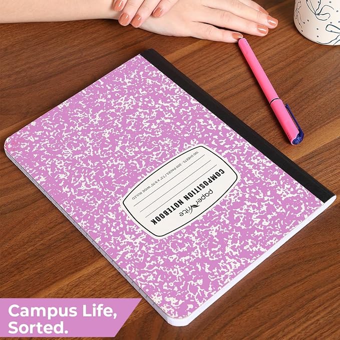 Assorted Marble Composition Notebook Wide Ruled (9.75x7.5 in), 100 Sheets | 200 Pages | For School, Office, Students, Teachers (1, Pink)