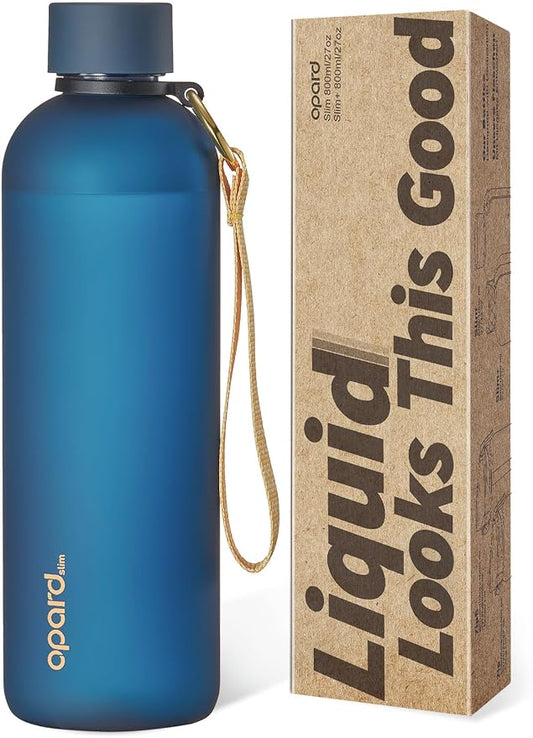 Opard Slim Water Bottle 27oz, Dishwasher Safe Plastic Water Bottle BPA-Free, Leakproof Screw Top, Midnight Blue, Reusable for Travel School Sport Gym Hiking