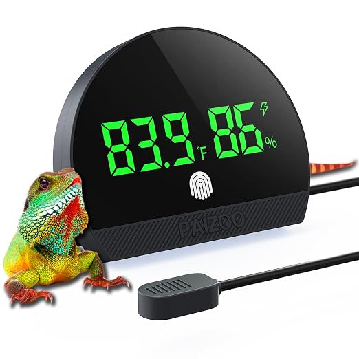 PAIZOO LED Rechargeable Reptile Thermometer Hygrometer, Always-on Display | Temperature Accuracy ±0.1℉, Long Battery Life, Switch Between ℉/℃, Reptile Tank Thermometer with 59.05" Type-c Charging Cable