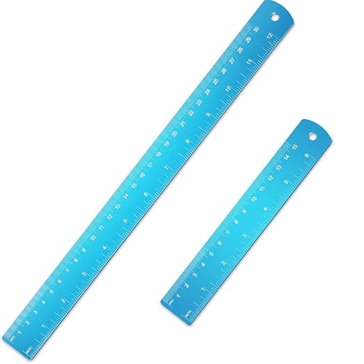 EBOOT 2 Pcs Stainless Steel Rulers Metal, Blue, 12 Inch, 6 Inch Style