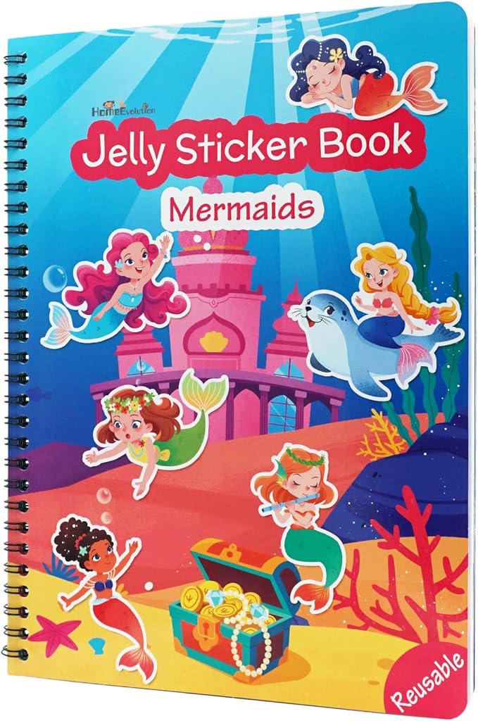 Reusable Sticker Book – Mermaid Princess Dress Up, 75 Jelly Stickers, 7 Scenes - Mermaid Toys for Girls 3-5, Travel & Road Trip Toys - Sticker Activity Book for Toddler Girls 1-3 2-4