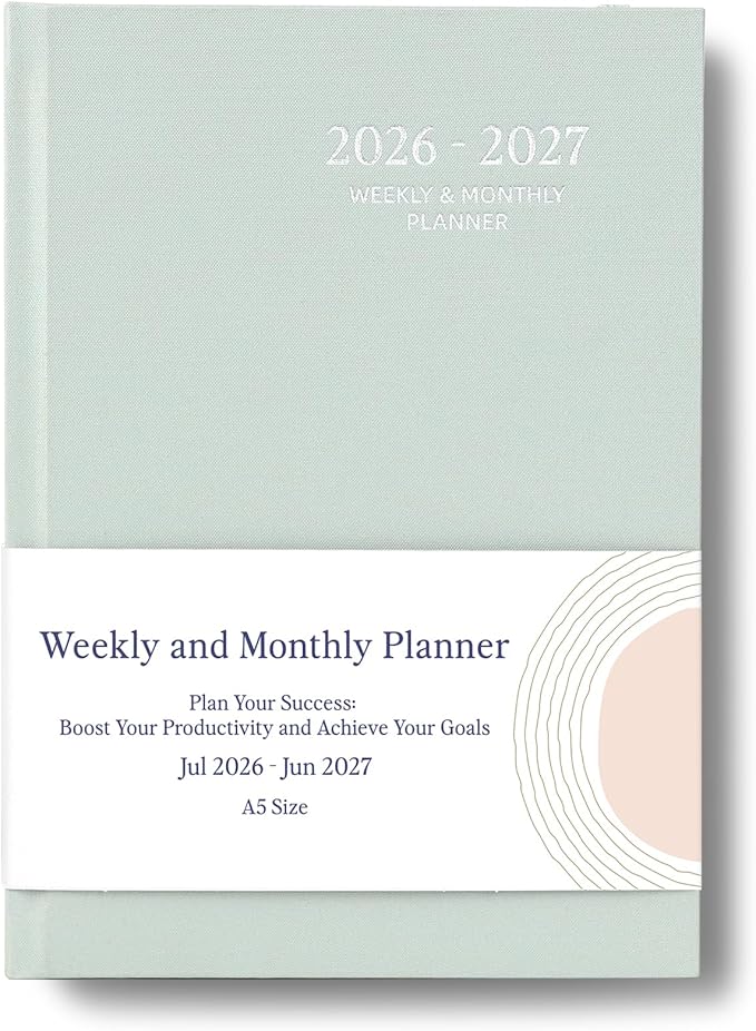 2026-2027 Planner - Weekly and Monthly Planner, July 2026 - June 2027, Linen Hardcover, 2026-2027 Calendar Planner Book with Tabs, Aesthetic, Perfect for Office Home School Supplies (Green, A5 (Jul 2026-Jun 2027))