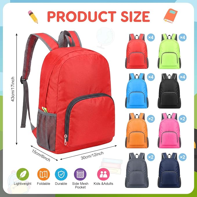 clothmile 24 Pcs Back to School Backpacks in Bulk Classic Colorful Foldable Backpacks 210d Fabric Multi-Use Book Bags for Outdoor Travel Student School Supply 8 Colors