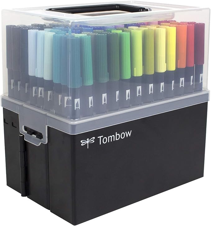 Tombow 56179 Dual Brush Pen Art Markers, 108 Color Set with Marker Case. Blendable, Brush and Fine Tip Markers with Marker Case