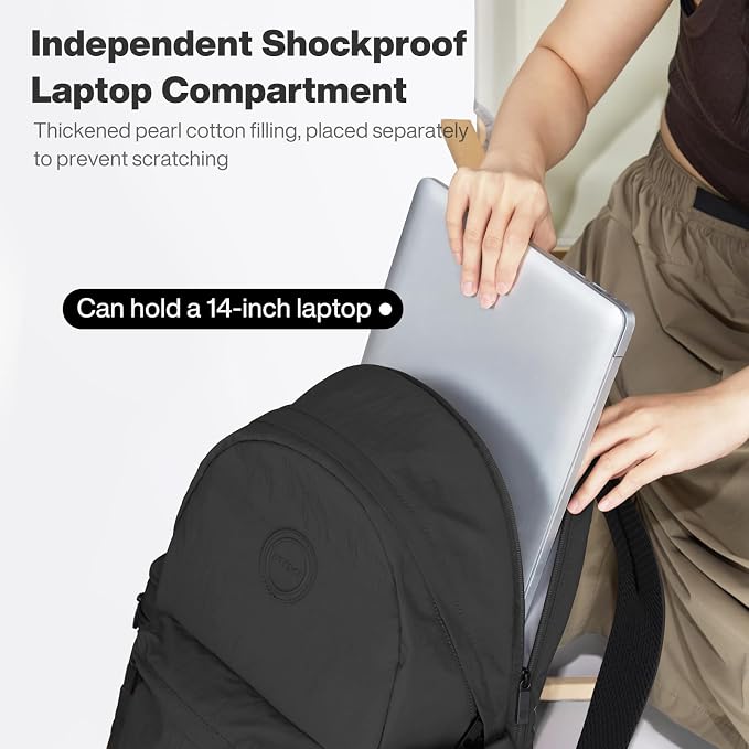 mixi 15 Inch Casual Travel Daypack, Lightweight Laptop Backpack, Black | Ultra Light Backpack, Fits 14in Laptop, Water/Oil/Stain Resistant, Anti-Theft Pocket&Luggage Strap for College Work Hiking