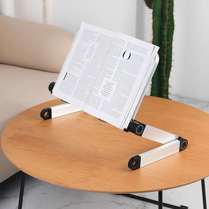 PATIKIL Adjustable Book Stand for Reading, Book Holder with Page Clips Adjustable Angle for Laptop Book Magazine Tablet, White