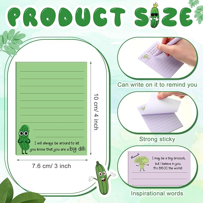 AmazingSpark 12 Pcs Cute Inspirational Sticky Notes, 4*3 Motivational Notepads Positive Emotional Support Gift Funny Lined Memo Note Pads for Office Desk Supplies Coworker Employee(Fruits,Vegetables)