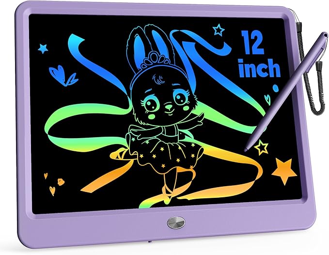 KOKODI 12 Inch LCD Writing Tablet with Anti-Lost Stylus Erasable Doodle Board Colorful Toddler Drawing Pad Car Travel School Games Toys for 3 4 5 6 7 8 Kids Birthday Gift for Girls Boys Adults Purple