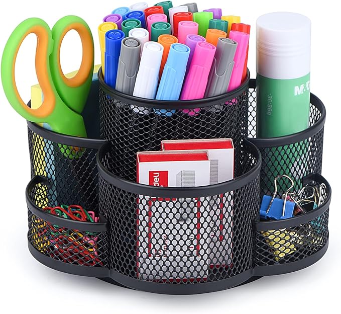 Topwey Pen Holder for Desk, 360 Rotating Pencil Holder, Cup Holder for Desk Office, Desk Organizers and Accessories in Black