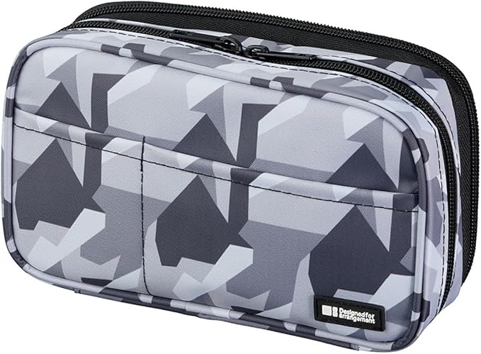 LIHIT LAB Large Capacity Double Zipper Pencil Case For School Office College, Big Capacity 6 Compartments Pencil Bag Holder Adults Teen Boys Girls, Travel Cosmetics Storage, Ice Gray Camo (A7555-135)