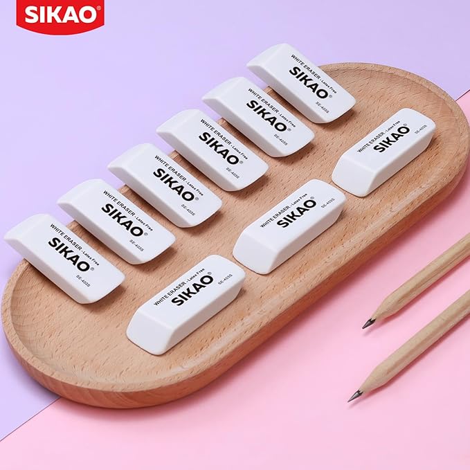 White Erasers, 12 Pack Pencil Erasers for Kids – Latex-Free & Smudge-Free Beveled Rubber Erasers for School Supplies, Classroom, Tests & Homework