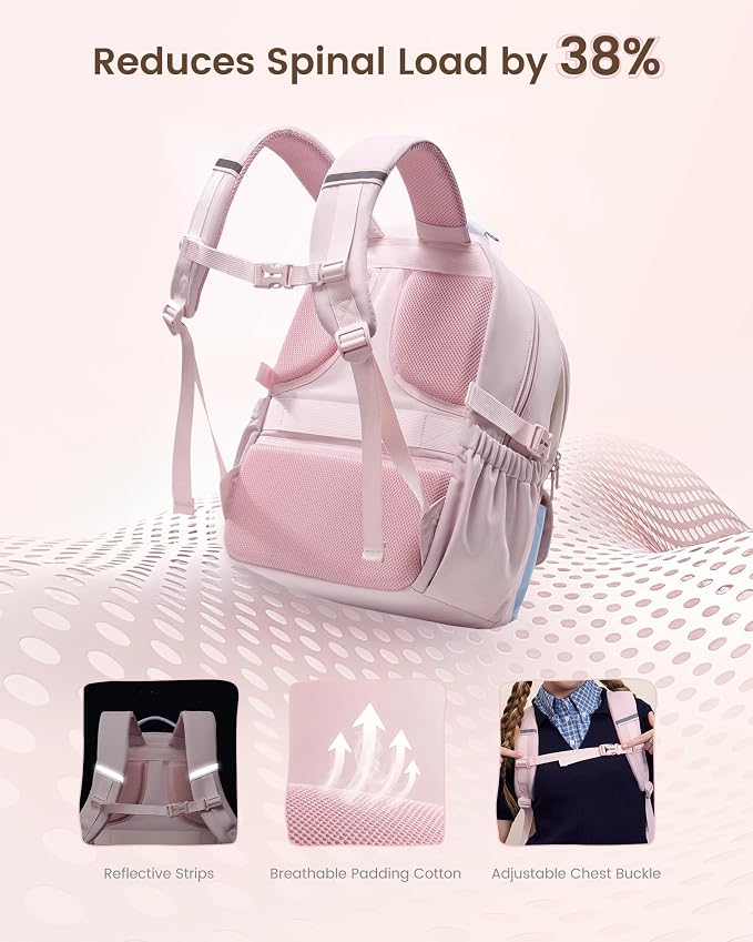 LOVEVOOK School Backpack for Girls Ages 8-16，Cute Student Bookbag for Teen Girls Kids Back to School with Cup Holder, DIY Ita Bag Fit 15.6 Inch Laptop for Elementary & Middle School