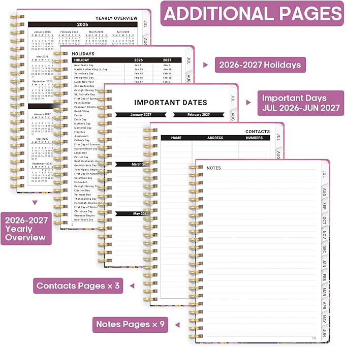 Academic Planner 2026-2027, Weekly and Monthly Calendar Book, July 2026 – June 2027, Hardcover Planner with Tabs, Perfect for Teachers, Students, Women & Men, A5 (6.4" x 8.5") - Hills