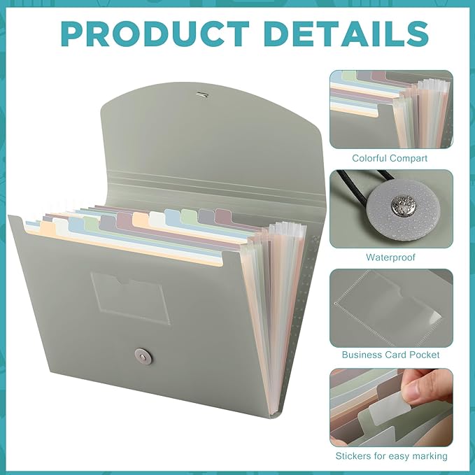 Cholemy Expanding File Folder 13 Pockets File Organizer with Labels A4 Letter Size Receipt Document Organizer Plastic Expandable Filing Folders for Office, Home(Green)