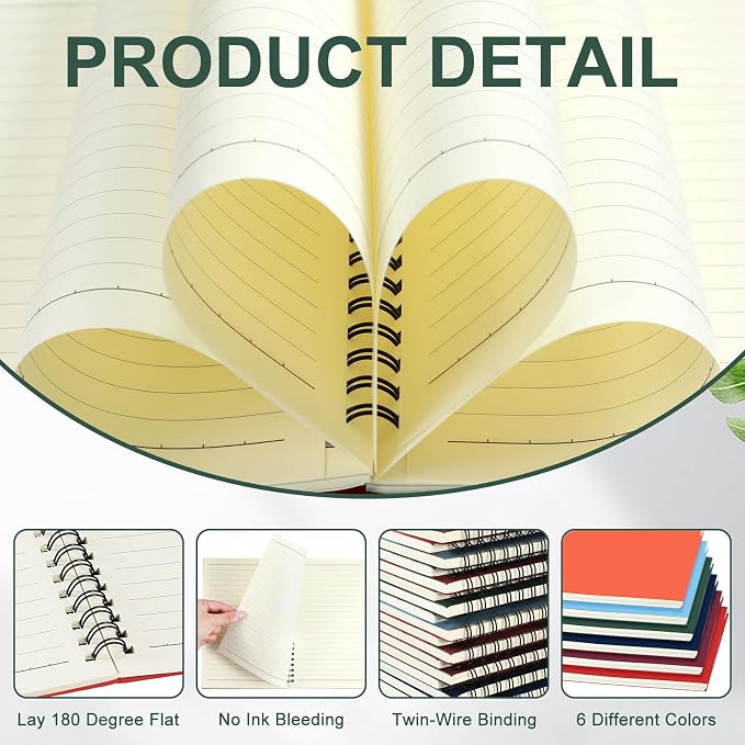 Yahenda Spiral Notebook Bulk A5 College Ruled Journals Notebooks Lined 8.3 x 5.5 Inch Note Books Writing Thick Paper Notebook for Christmas Office Business School Gifts Supplies(Trendy Colors, 6 Pcs)