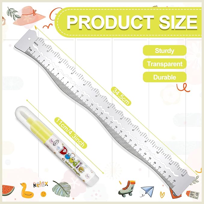 Henoyso 7 Pcs Metal Paper Tearing Ruler Deckle Edge Craft Stainless Steel Paper Cut Tool 12 Inch Irregular Edges Ruler Measurements Tool with 2 Watercolor Pen for Craft School Scrapbook