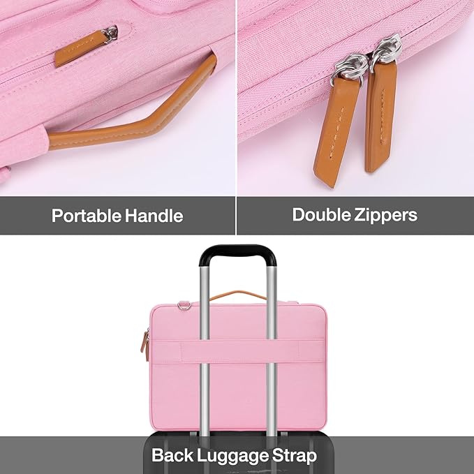 MOSISO 360 Protective Laptop Shoulder Bag,13-13.3 inch Computer Bag Compatible with MacBook Pro 14, HP, Dell, Lenovo, Asus Notebook,Side Open Messenger Bag with 4 Zipper Pockets&Handle, Pink