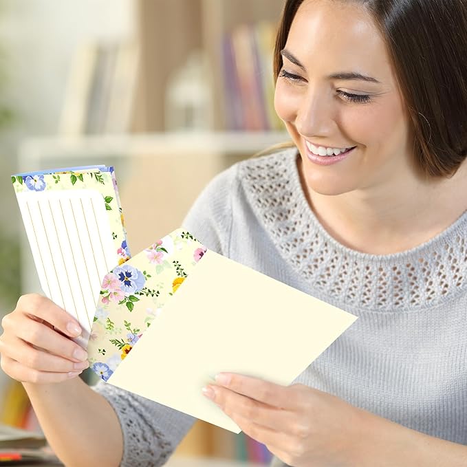 Geyee 200 Pieces Watercolor Stationary Paper and Envelopes Include 100 Lined Sheets and Envelopes, 5. 5 x 8. 25 Inch Double Sided Printing Letter Writing Paper with Mailers(Floral)