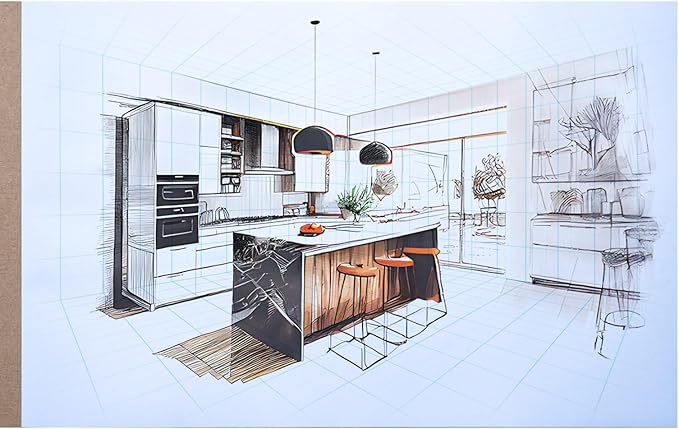 Koala Tools - 40-Page Drawing Pad for 2-Point Perspective, Room Grid Sketch Pad with 3D Virtual Walls Design, Gridded Graph Paper for Interior Room Design, Industrial, Architectural 11 x 17 inches