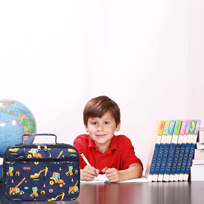 Lunch Bags for Kids Boys Insulated Lunch Boxes Cooler Toddler Lunch Tote Bag Thermo Picnic Bag for School Children(Truck-Navy Blue)