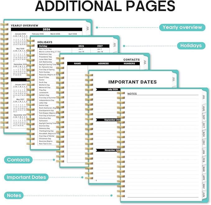 Planner 2026-2027, 8.5" x 11" Weekly and Monthly Academic Year Planner Calendar, July 2026 - June 2027, Hardcover Large School Planning Agenda With Tabs, Perfect for School & Office Supplies, A4, Aquamarine