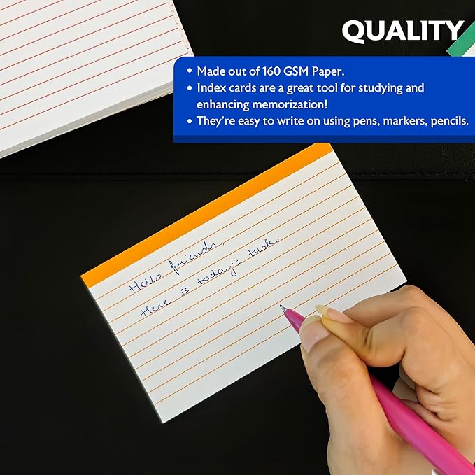 BAZIC Products Ruled Color Coded Index Card 3" X 5", Ruled Lined Card for Learning Memory Reminder, 100 Count