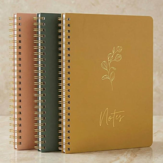 ZICOTO Aesthetic Spiral Notebook Set of 3 - Cute 8x6 College Ruled Journals with Pockets - Perfect for Women to Stay Organized at Work or School