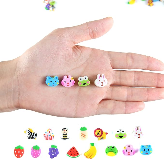 MGTECH 1000 Pieces Mini Animal Fruit Erasers for Kids Bulk, Small Cute Pencil Erasers Assortment for Home School Work Rewards, Party Favor and Gift Filling