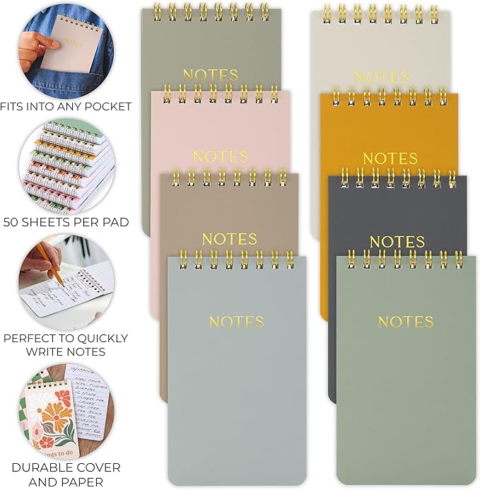 ZICOTO Aesthetic Pocket Notebooks Set Of 8 - Small 3x5 Spiral Notepads With Lined Pages For Women - The Perfect Little Mini Pads to Stay Organized and Boost Productivity at Work or School