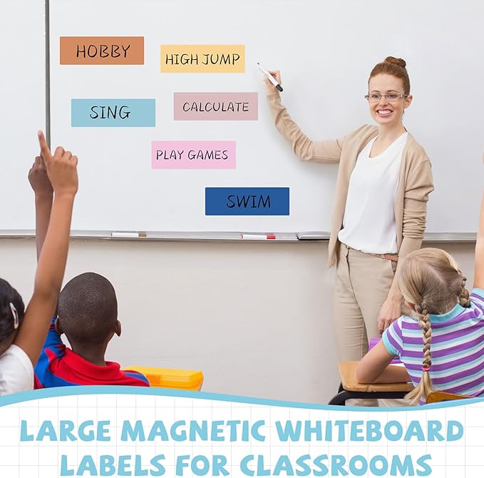 12 Pcs Large Magnetic Dry Erase Labels for Classroom, 12 x 4 Inch Rectangle Magnetic Name Plates Label Flexible Magnet Stickers for Whiteboards Refrigerator(Boho Color,Style 3)