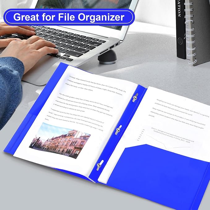 SUIN Plastic Project-Folder with 2 Pockets and 3-Prong Fasteners, for US Letter Size, Bulk Pack Color File-Folder for US Letter Size Papers, Ideal for School & Office, (Blue)