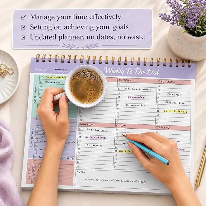 Weekly To Do List Notepad with 52 Undated Sheets（8.5"×11"）- Weekly Desk Planner Pad with Spiral Binding for Women & Man, Office, School and Home Personal Organizer