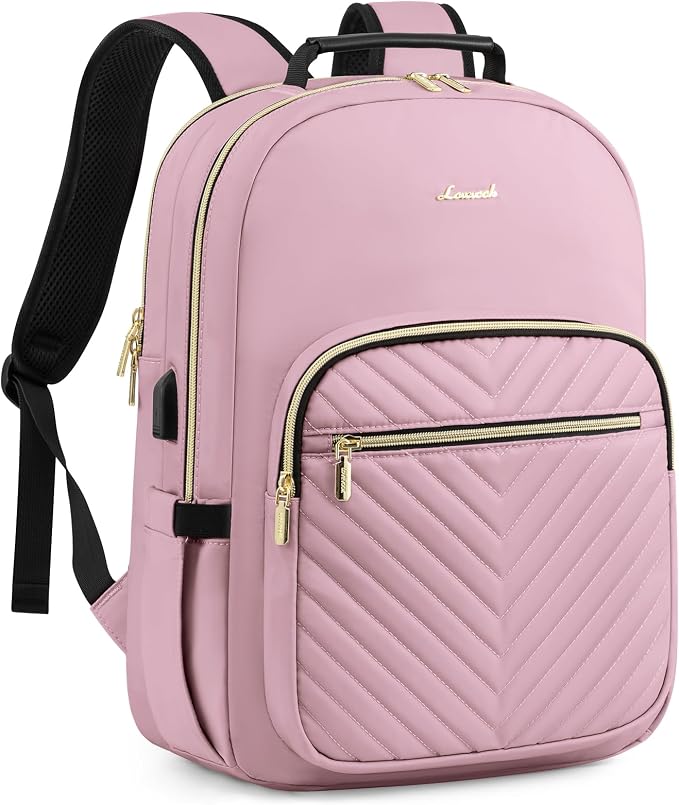 LOVEVOOK Laptop Backpack for Women, Travel Computer Work Bags with 17-inch Laptop Compartment, College School Student Bag Teen Backpacks For Girls, Outdoor Carry On Backpack Purse, Light Pink