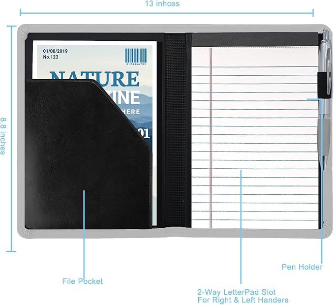 Padfolio/Portfolio Binder, Mini Padfolio Portfolio Binder 5 x 8 Legal Writing Pad, A5 Document Organizer Folder for Men Women, Gray.