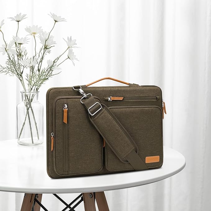MOSISO 360 Protective Laptop Shoulder Bag,15 inch Computer Bag Compatible with MacBook Air 15 inch M5 M4 M3 M2/Pro 15, Dell XPS Plus,Side Open Messenger Bag with 4 Zipper Pockets&Handle, Carob Brown