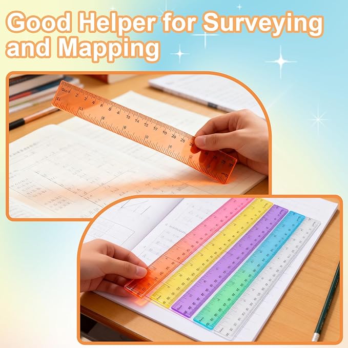 32 Pcs Multicolor Plastic Rulers - 12 Inch Shatterproof Flexible Measuring Tools with in/Cm Scales, Ideal for Classroom, Office & Art Projects