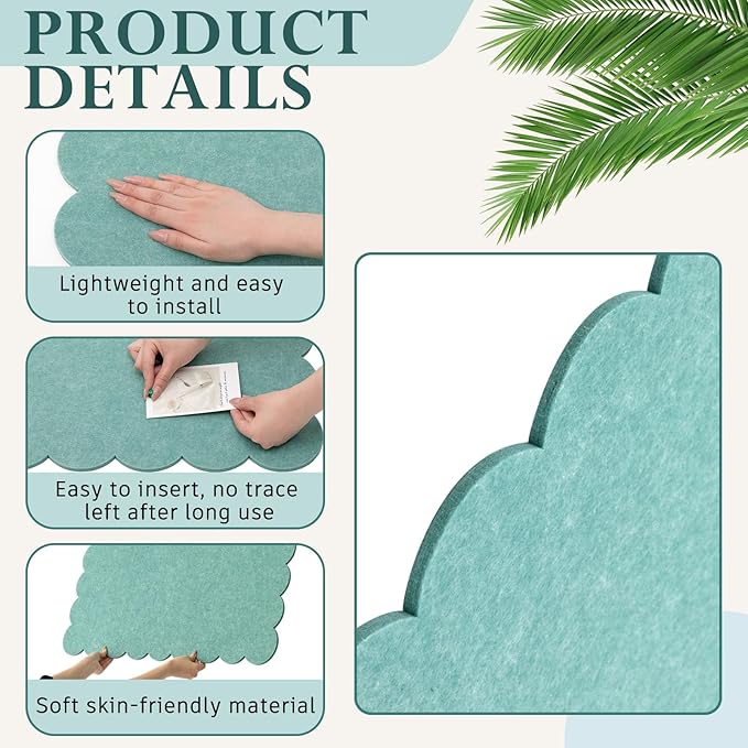 Mooliwe Scalloped Felt Bulletin Board 48 x 36 Inches Foldable Forest Green Pin Cork Board Alternative for Wall, 4' x 3' Trifold Picture Vision Self Adhesive Bulletin Decorative
