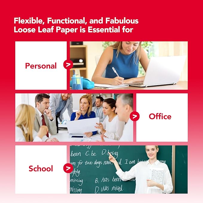 Kaisa Notebook Paper USA-Made Loose Leaf Paper, 24 Pack 3600 Sheets 8"x10.5" Wide Ruled - 3-Hole Punched Bulk Filler Paper for 3-Ring Binder, 150 Sheets/Pack, Wholesale Available(24Pack-Wide)