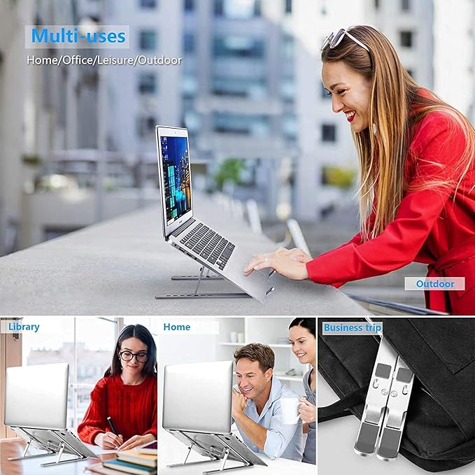 Leeboom Laptop Stand for Desk, Ergonomic Adjustable Aluminum Foldable Portable Computer Stand, Lecterns & Podiums, Fits 10-15.6" MacBook Air Pro HP Lenovo Dell Laptops & Tablets(Silver)